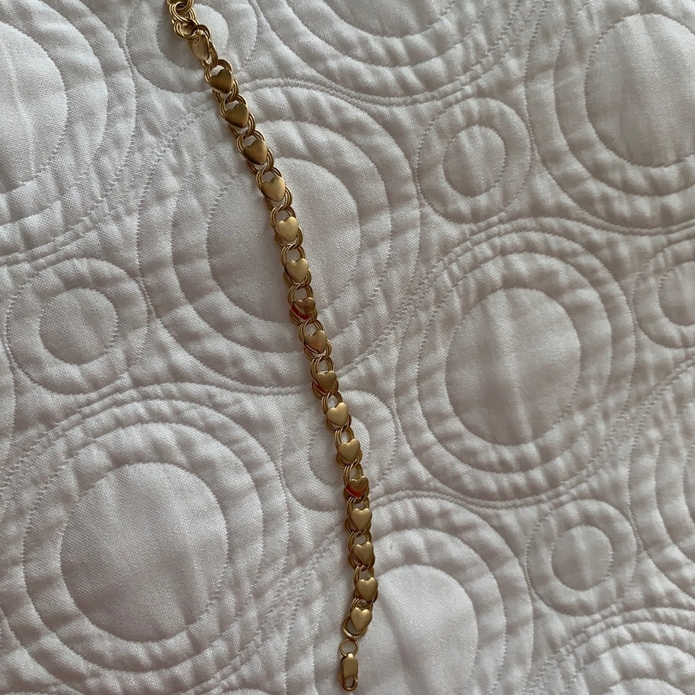 Solid 14K Yellow Gold Heart Bracelet